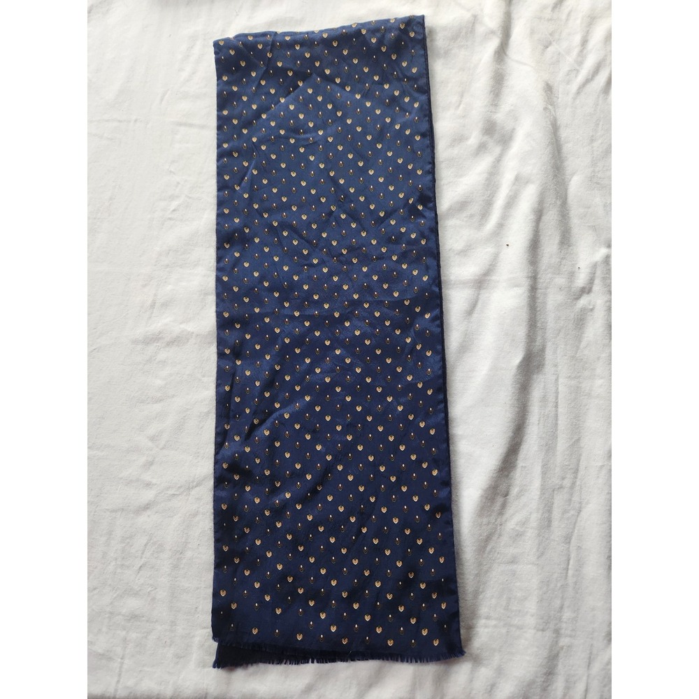 Oscar de la Renta Navy Blue Silk Wool Scarf Foulard Print Accessory Street Japan